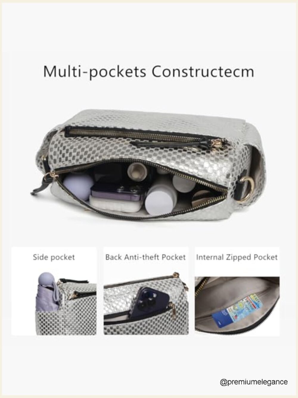 Small Crossbody Bag - Nylon Quilted Purse with Multiple Zippers Fits Phone and - Picture 5 of 7
